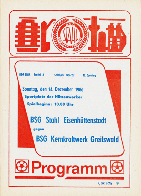 BSG Stahl Eisenhttenstadt - BSG Kernkraftwerk Greifswald 1986